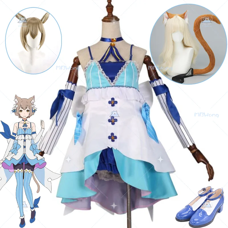 Disfraz de Cosplay de Anime ReZero Ferris, orejas de gato, cola, conjunto de Cosplay de Ferikkusu Āgairu, zapatos, vestido de Ferri Chan para fiesta de Halloween