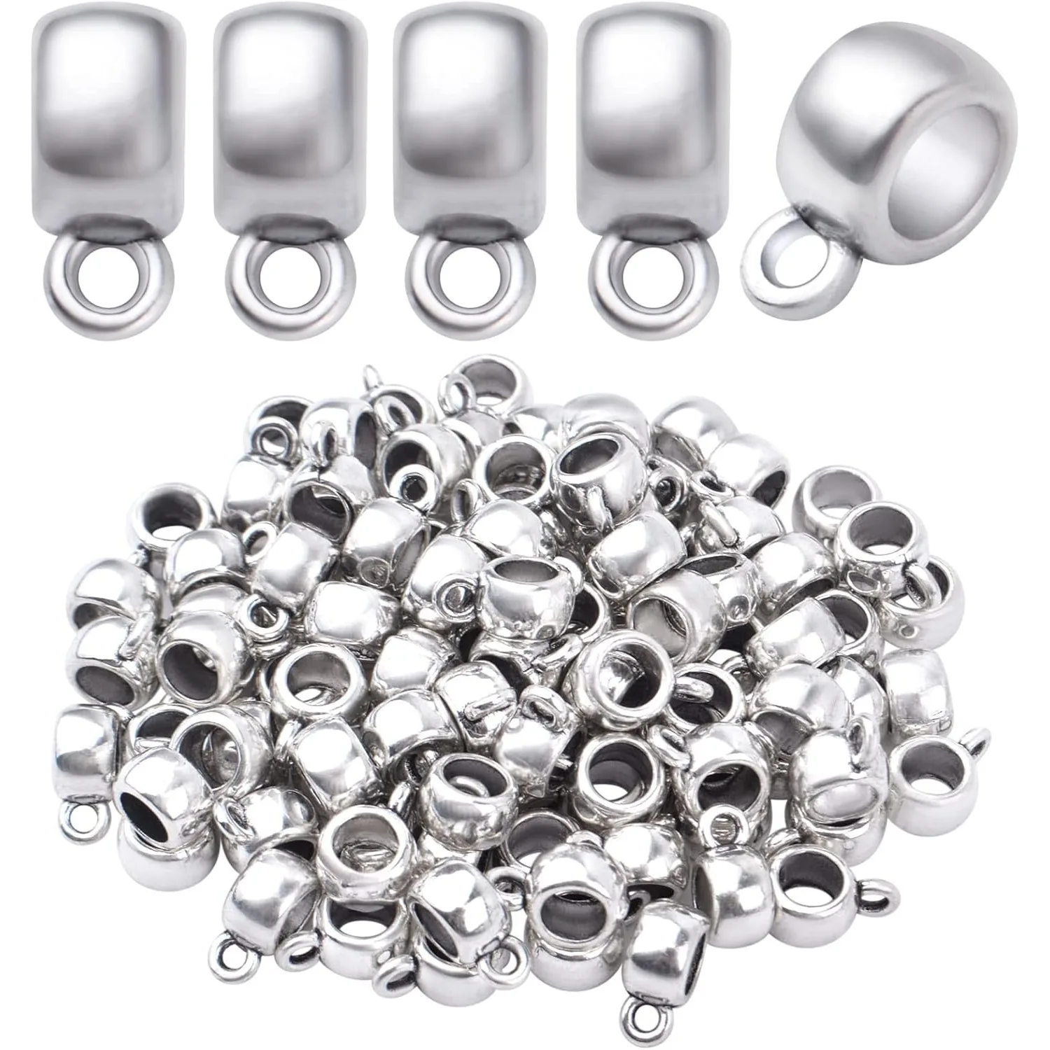

100pcs Bail Tube Beads Tibetan Tube Spacer Beads Vintage Hanger Dangle Connector Links for DIY Bracelet Jewelry Making