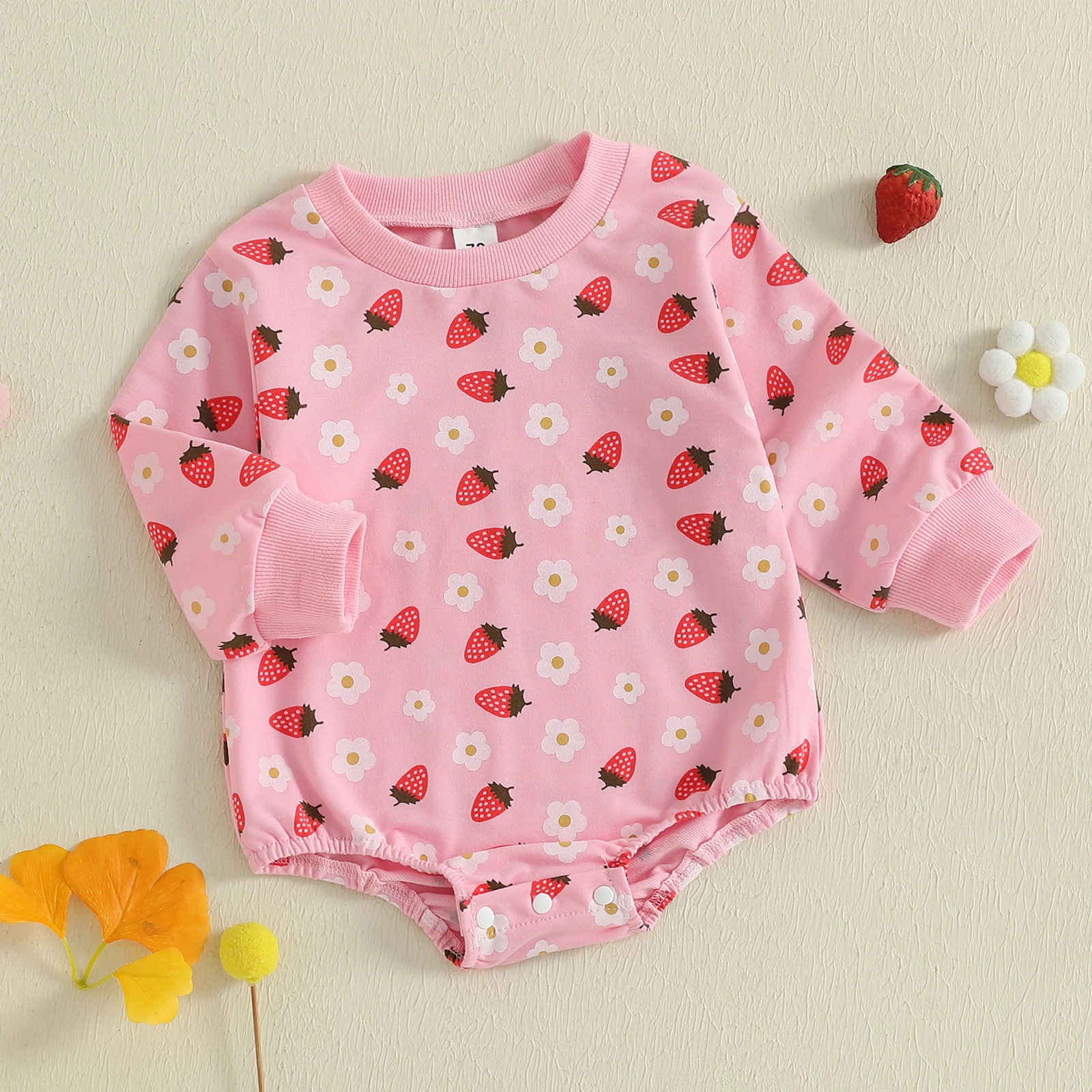 

Комбинезон Tregren для маленьких девочек 0-18 месяцев, боди с длинными рукавами и круглым вырезом, боди с цветочным принтом клубники, одежда для повседневного повседневного использования