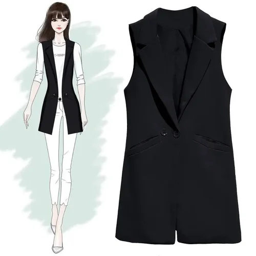 Imagen 2 del producto Chaleco 2024 para mujer, chaqueta sin mangas, abrigo, chaleco largo, chaqueta Formal de trabajo para mujer, traje ajustado Vintage para oficina, chaleco para mujer de gran tamaño
