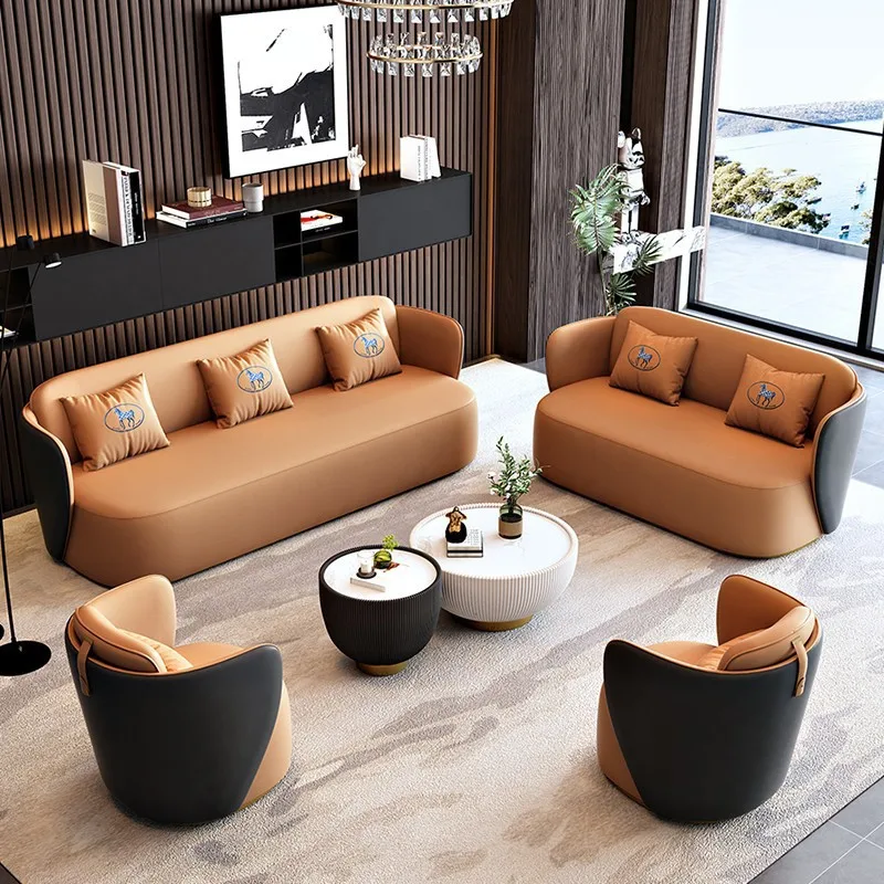 Sales Department Office Reception Negotiation Leather Art Sofa Club Exhibition Hall Hotel Light Luxury Button Sofa Table