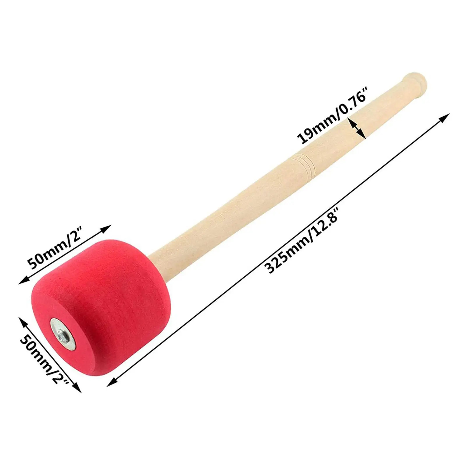 2x Bass Drum Mallets Professional Lightweight Oak Handle for