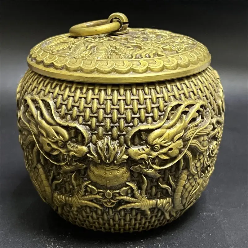 collection brass double dragon play beads tea can ornament home living room decoration handicraft gift essential