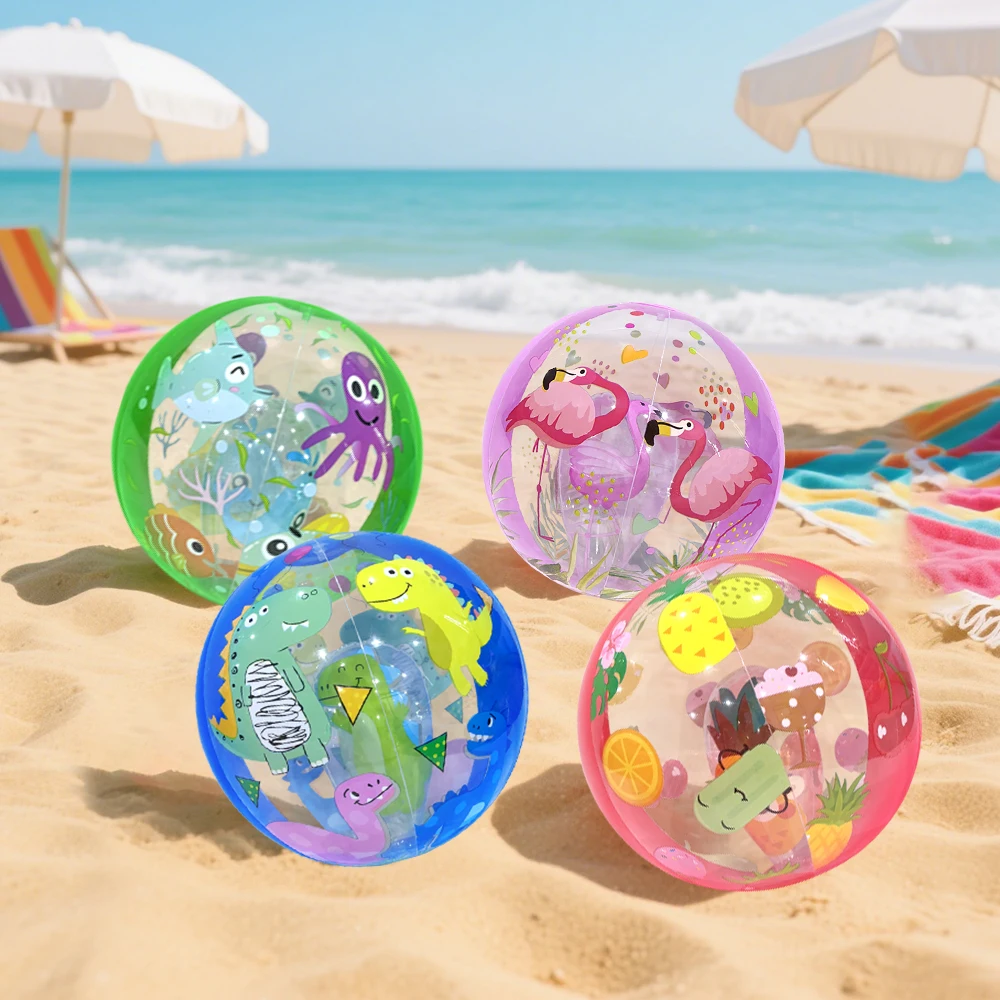 Pallone da spiaggia gonfiabile con palla trasparente a strisce colorate, adatto per giochi di feste in piscina sulla spiaggia