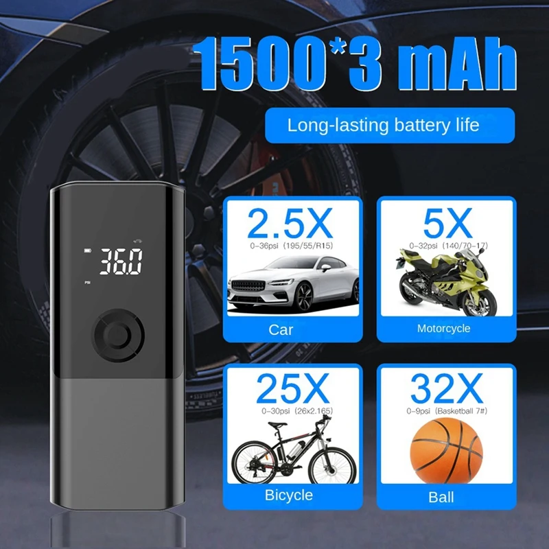 Car Inflator Pump Portable Handheld Wireless Charging Digital Display With Light Car Motorcycle 11.1V