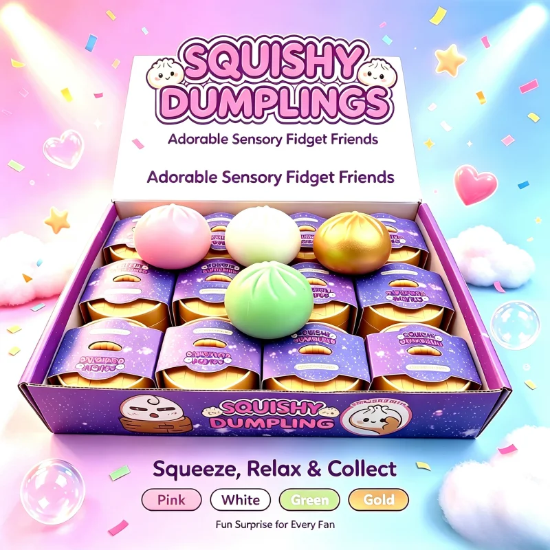 2026 Random 1 5 12pcs Blind Box Colorful Simulated Steamed Bun Squishy with Box Dumplings Sensory Squeeze Toy for Stress Relief