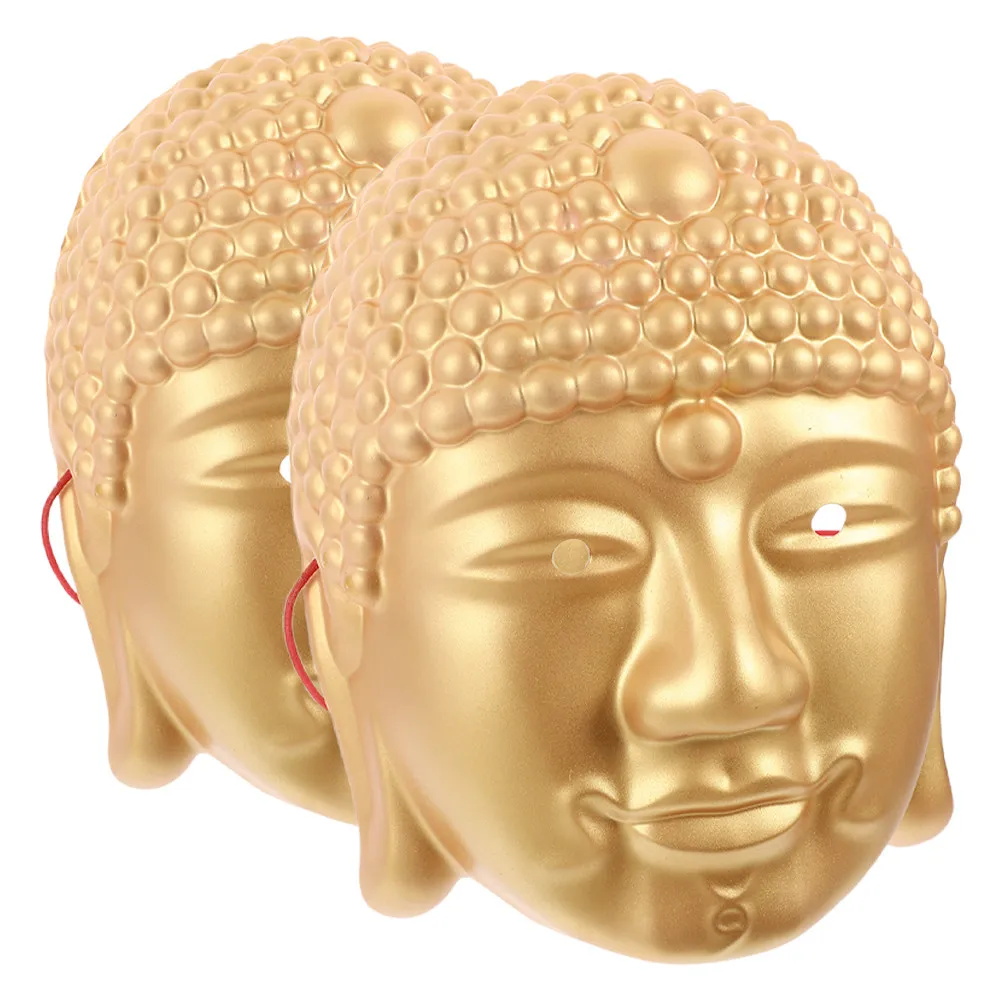 2Pcs Buddha Head Mask Lifelike Golden Buddhist Costume Halloween Cosplay Party Masquerade Mask Costume Buddha Fancy Dress