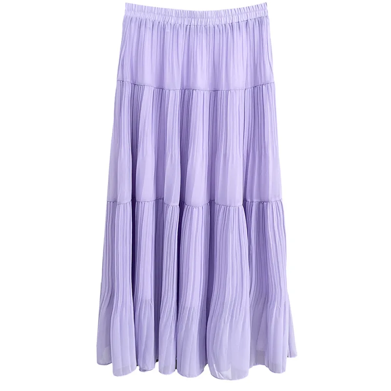 

100kg Plus Size Women's Long Skirts Summer New Style Fashionable Elegant mid-length A-Line Pleated Chiffon Skirt
