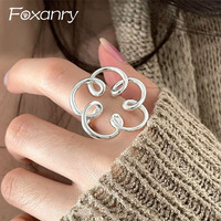 Foxanry Silver Color Flower Rings for Women Couples New Fashion Creative Design Hollow Geometric Handmade Party Jewelry Gifts