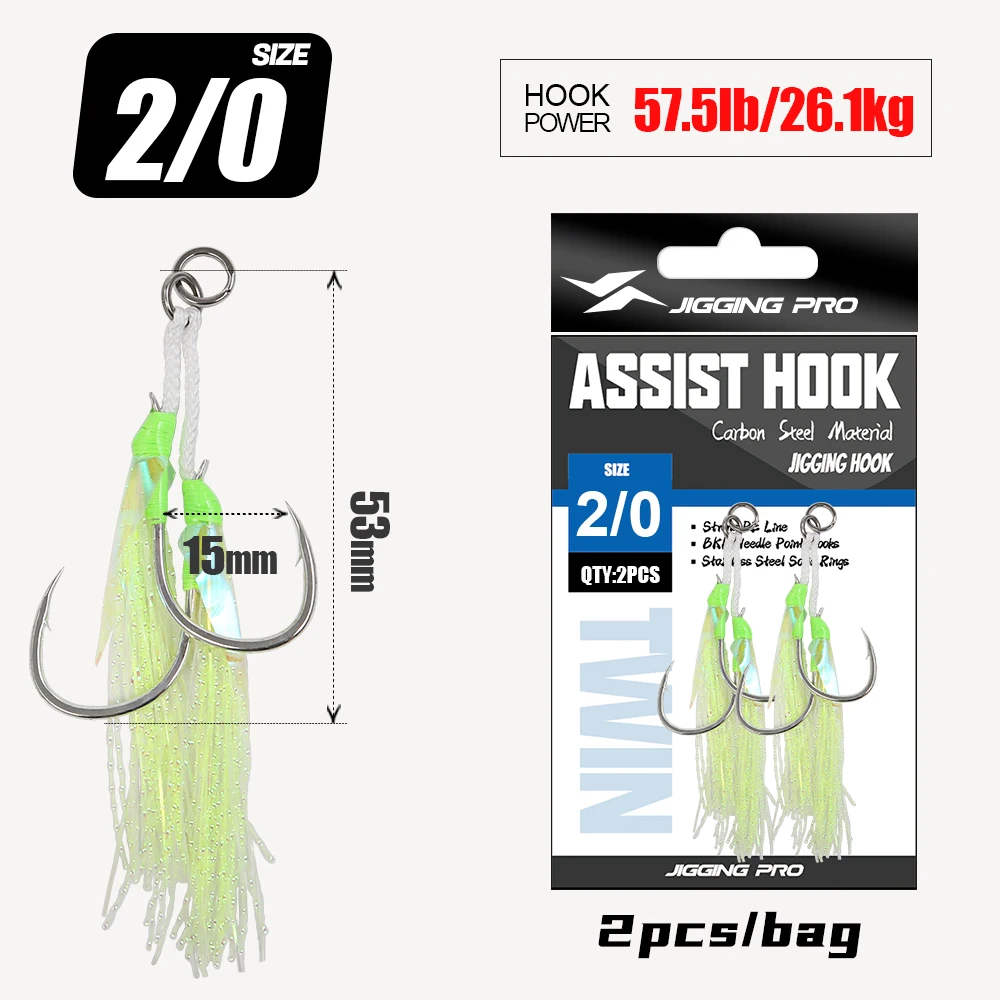 JIGGING PRO 1/0 2/0 3/0 4/0 Doppel-Assist-Haken für Jigging-Köder, Doppel-BKK-Haken, Metall-Jig, Meeresangelzubehör