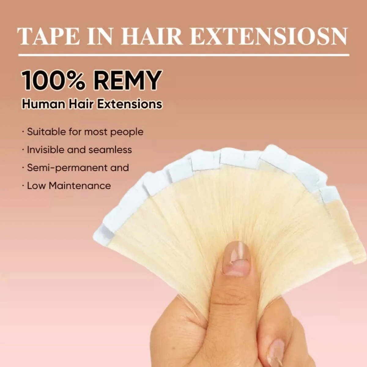 20Pcs Tape-In Hair Extensions 100% Real Remy Human Hair 50g Highlight Bleached Blonde 613 Color for Women Add Hair Length&Volume