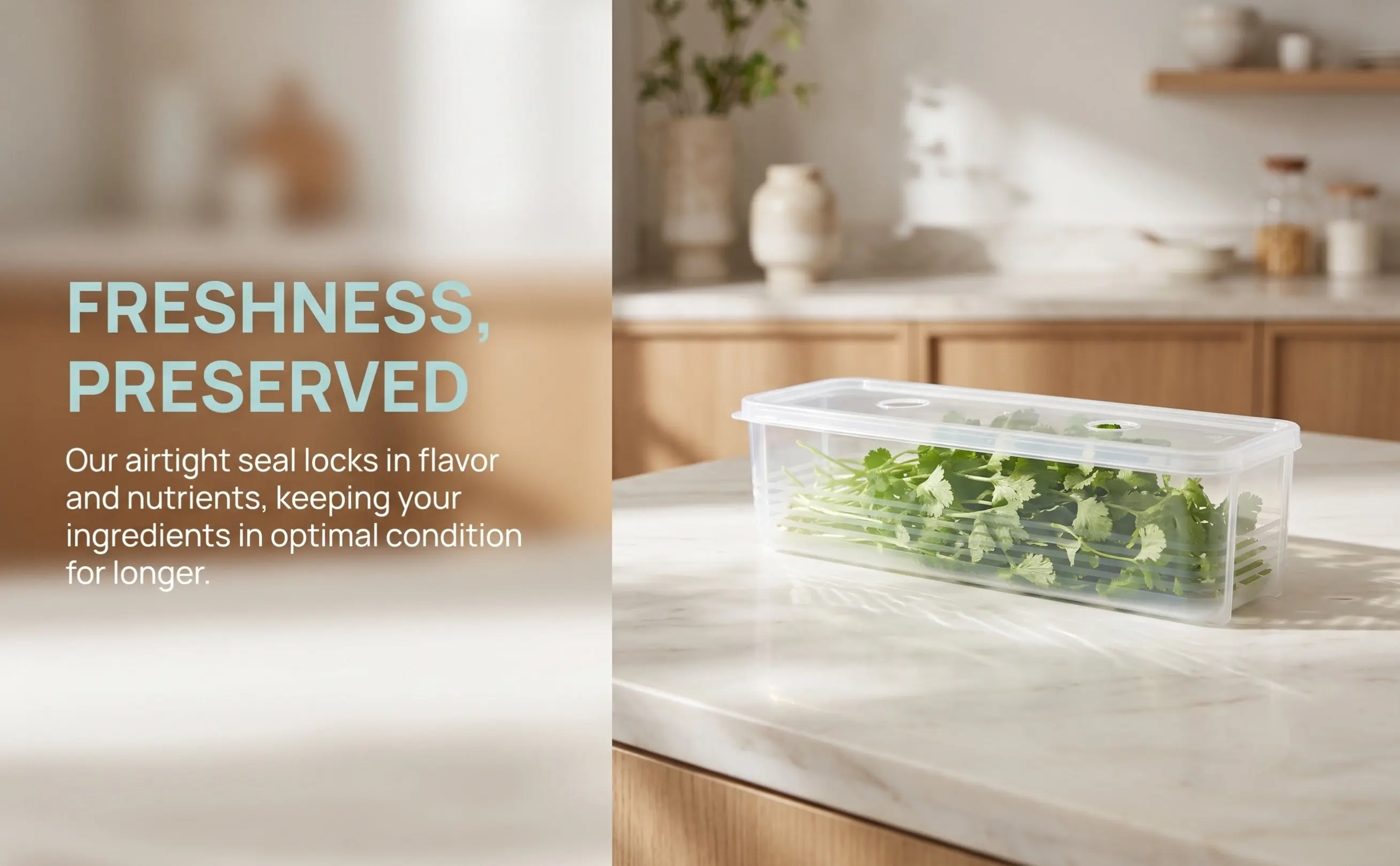 Airtight Fresh-Keeping Storage Box Long Fridge Container for Scallions Cilantro Green Onions Leeks Produce Pasta Stackable