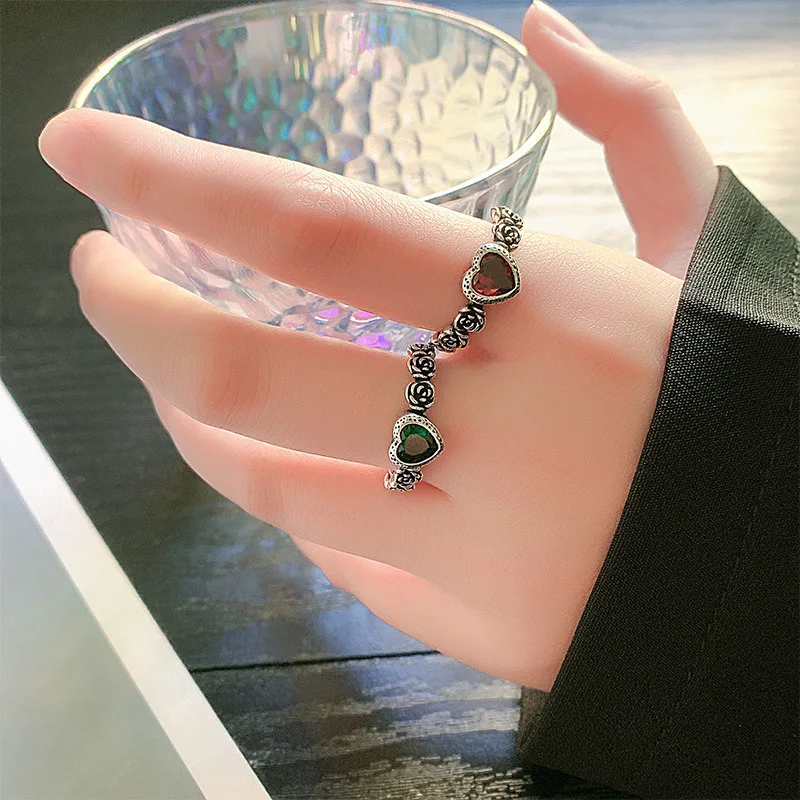 New 925 Sterling Rings for Women Fashion Geometric Handmade Irregular Red Green Yellow Stone Ring Party Christmas Gift