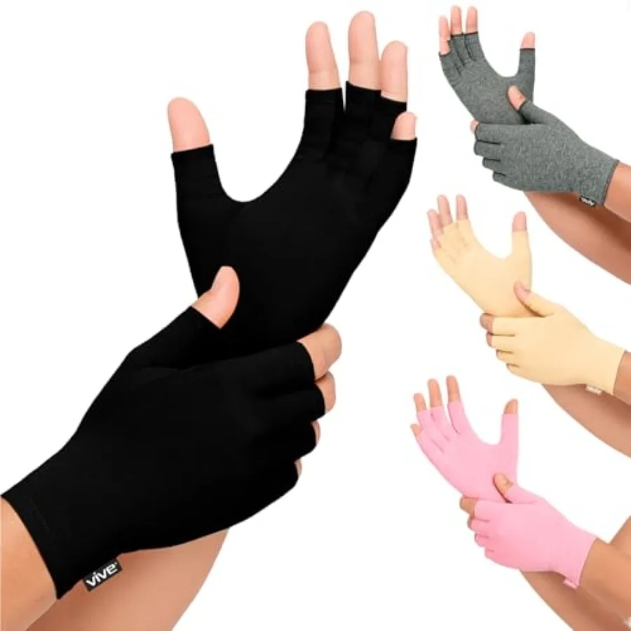 

Vive Rheumatoid Arthritis Gloves - Men and Women Fingerless Compression Wrap for Hand Pain and Osteoarthritis - Hand Wrap for A