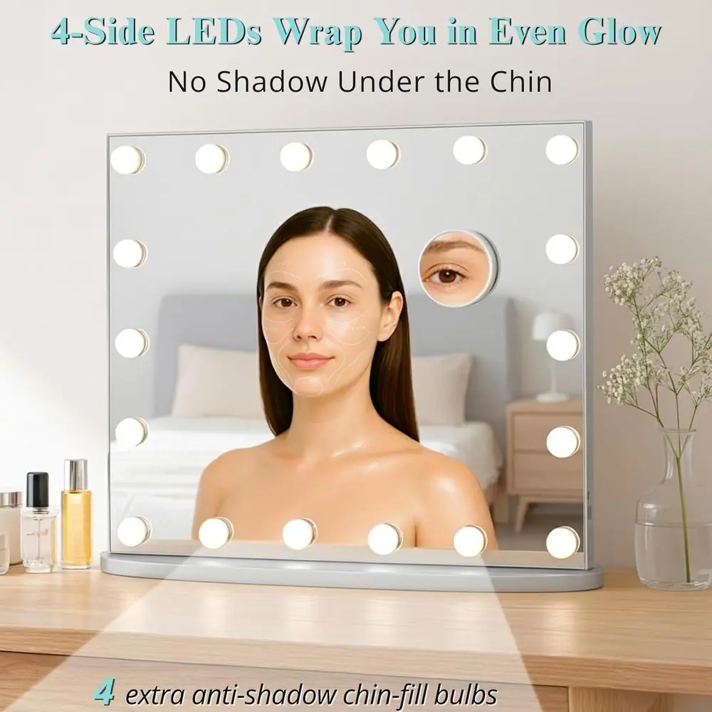مرآة مكياج مضيئة بإضاءة LED، مرآة زينة 23.6 مع 18 مصباحًا، 3 أوضاع ألوان، منفذ USB، لاستخدام غرفة النوم #2