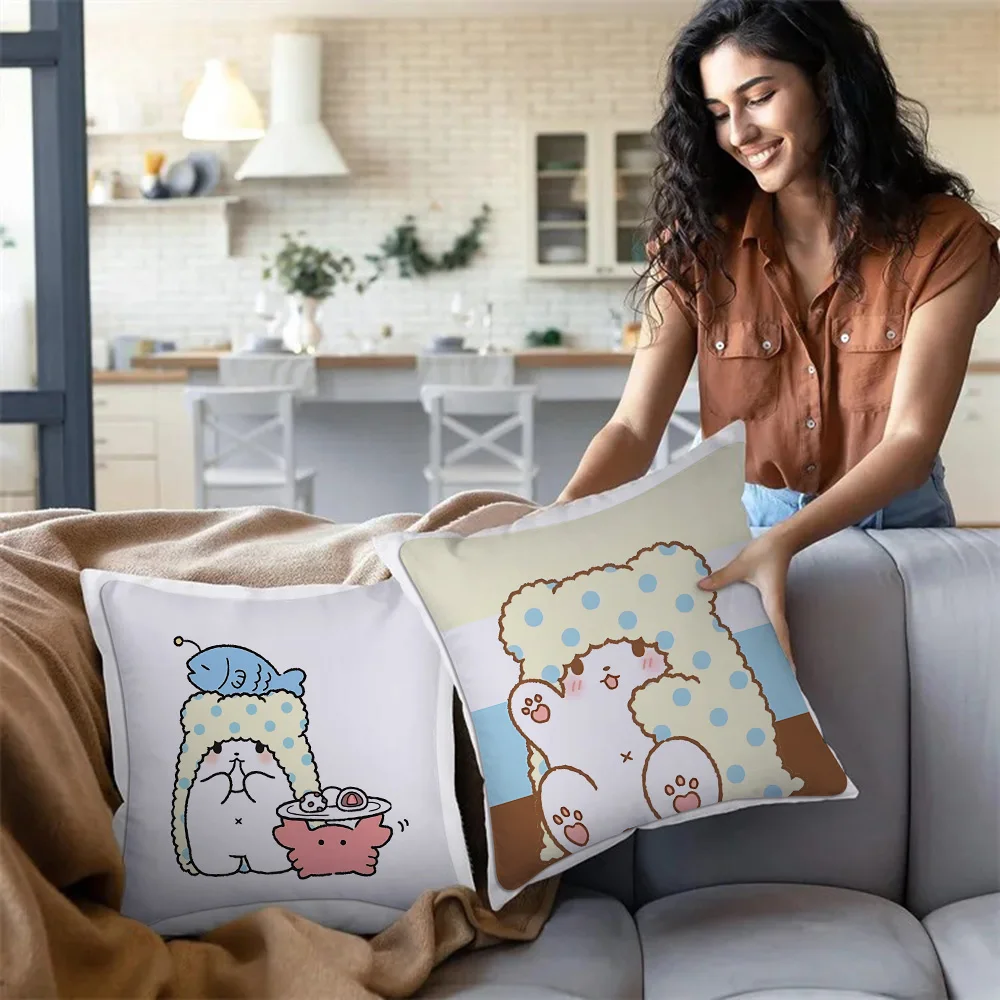 Cartoon cute Sanrio Marumofubiyori Pillow Covers Cartoon Sofa Decorative Home Double-sided Printing Short Plush Cushion Cover