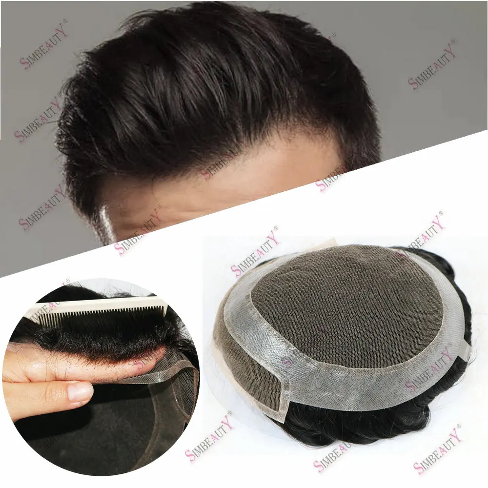 

Natural Hairline Mens Toupee Undetectable HD Lace Human Hair Swiss Lace Front with Thin PU Base Bleached Knots Prosthesis System