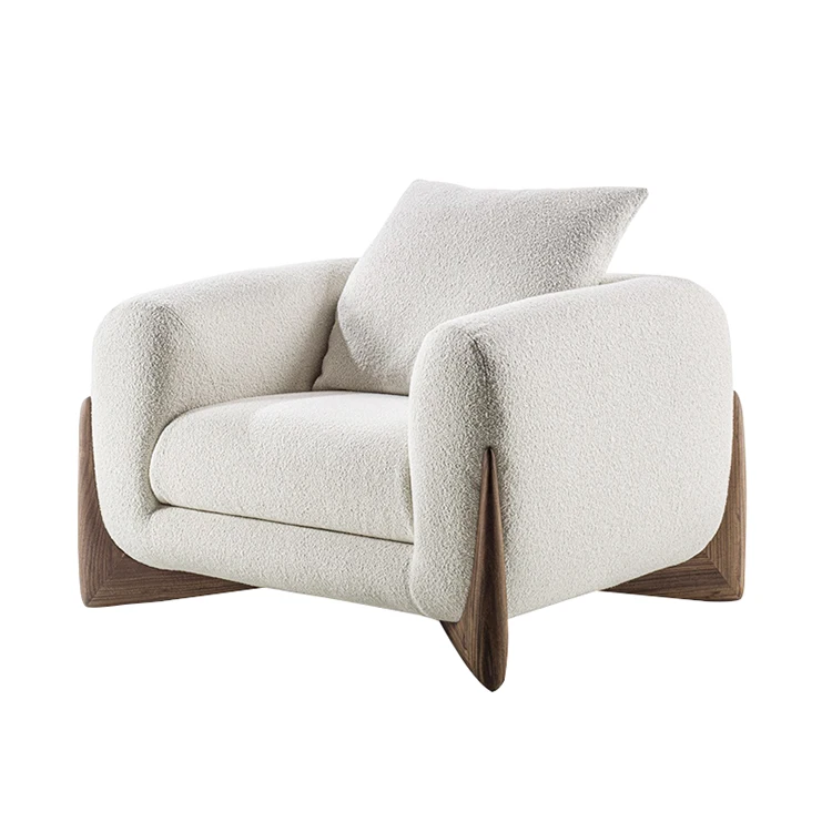 

Italian Minimalist Fabric Sofa Small Living Room Modern Latex Solid Wood Cream Style Lamb Wool Sofa