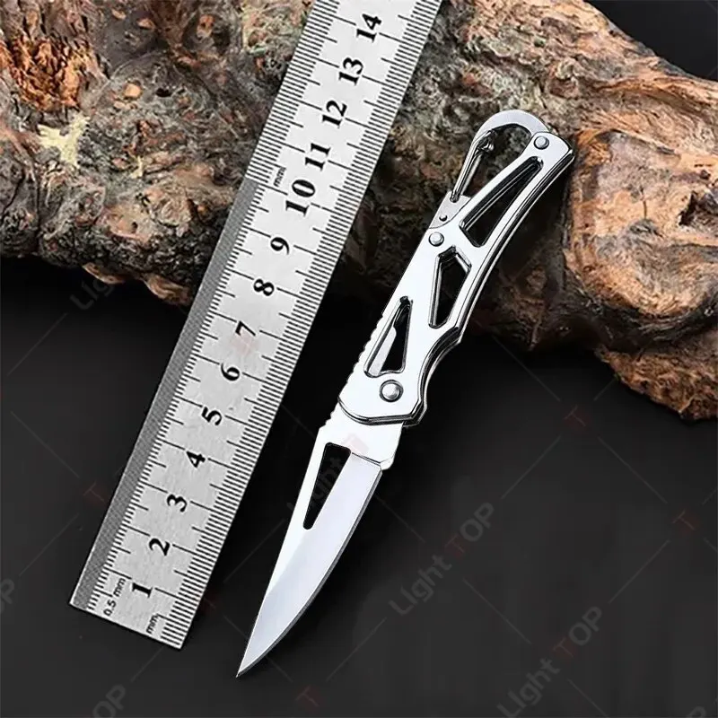 Folding Fruit Knife Stainless Steel Pocket Knife with Keychain Fruit Slicing Knives with Non-slip Handle Household Small Knife