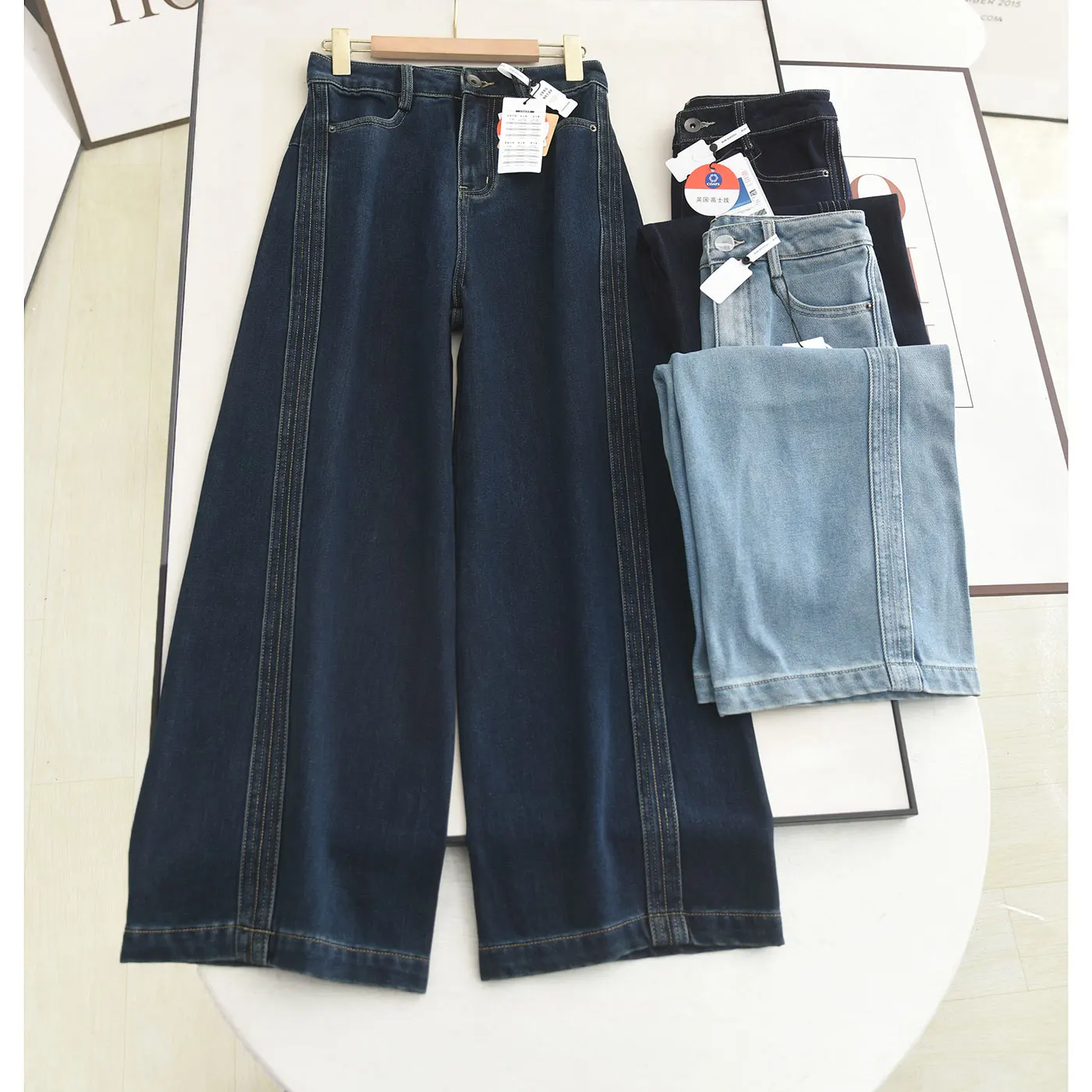 

Широкие джинсы с высокой талией на подкладке, женские повседневные джинсовые брюки свободного покроя, брюки Sli Bootcut для женщин