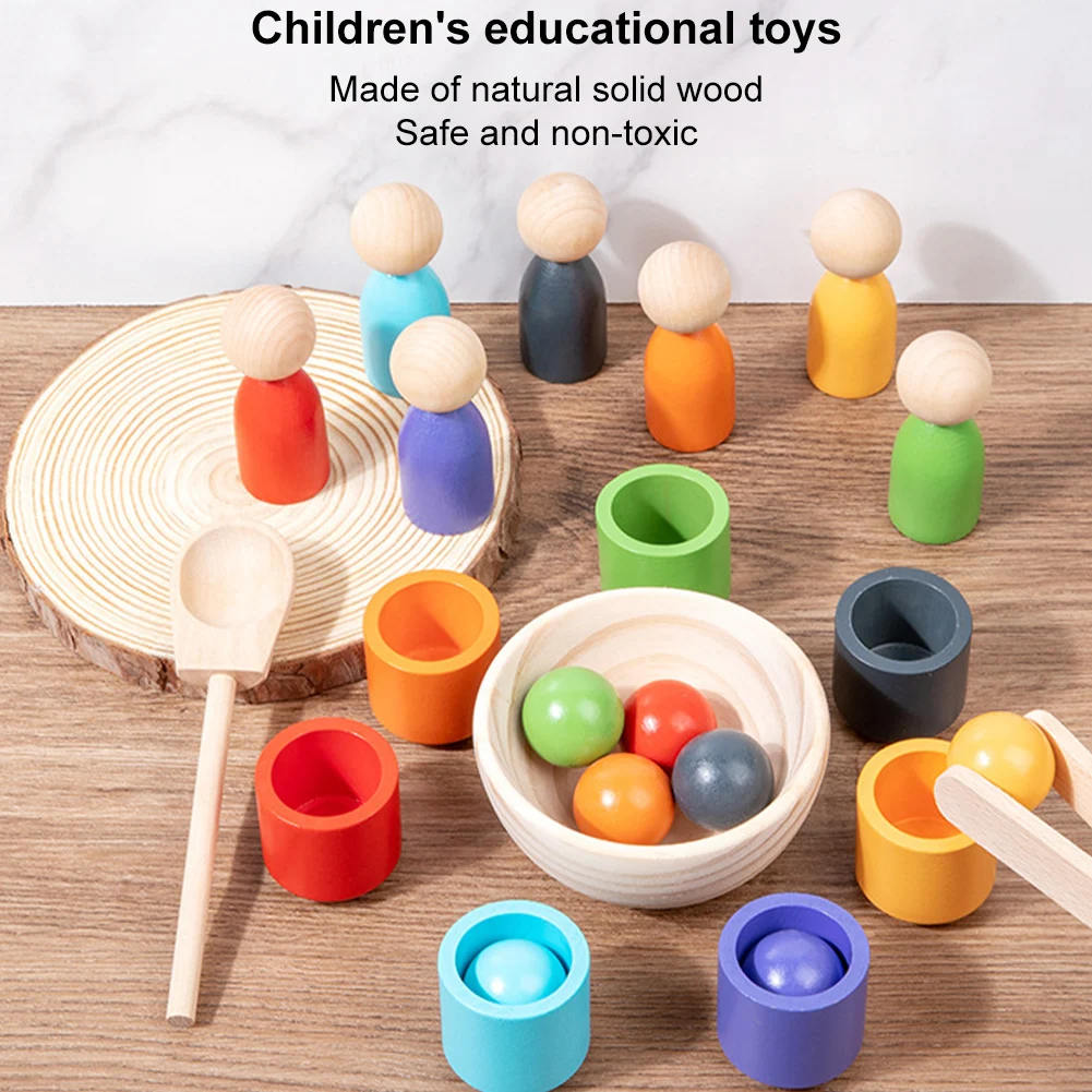 Wooden Montessori Sorting Game Multi-Purpose Montessori Color Sorting Toy Color Matching Toys for Outdoor Travel School