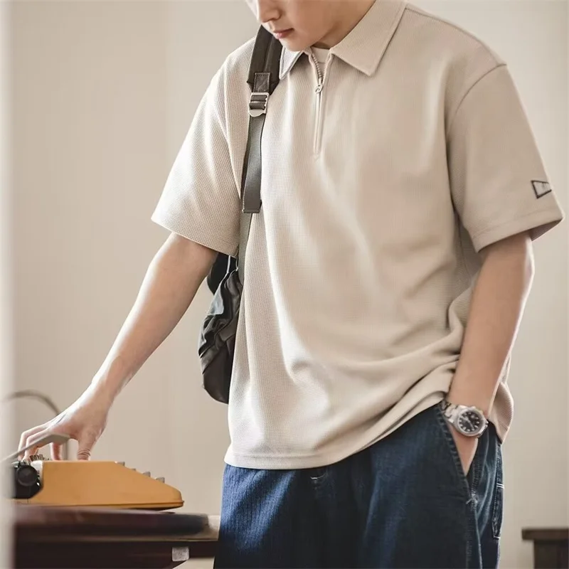 Summer Vintage Waffle Short Sleeve Polo Shirts Men's 2025 New Half