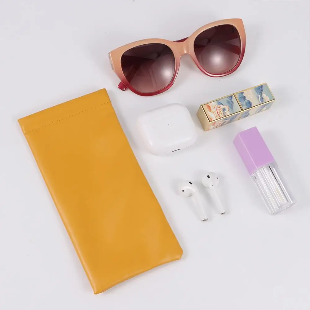 New PU Sun Glasses Pouch Simple Soft Leather Eyewear Storage Bags Eyewear Accessories Solid Waterproof Bag Case