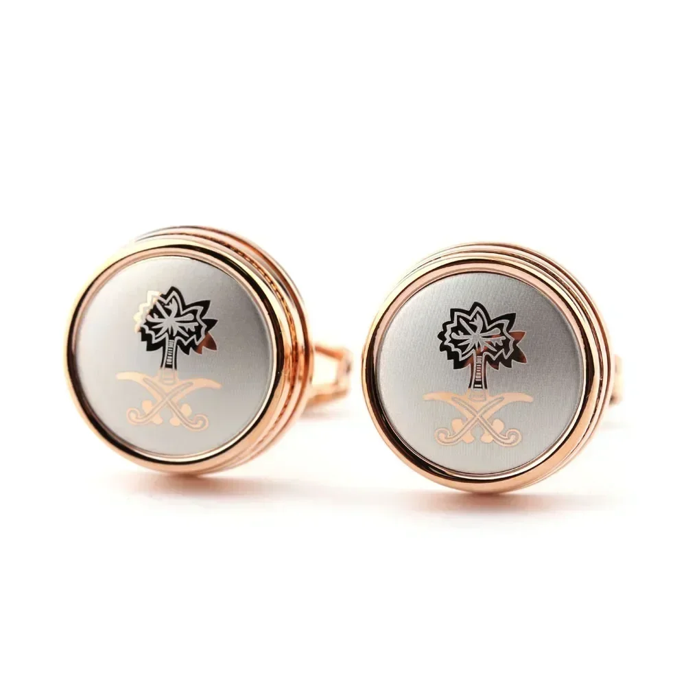 Exquisite and High-end Circular Saudi Laser Patterned Metal Cufflinks Classic  Fashionable Business Men\'s Shirt Accessories