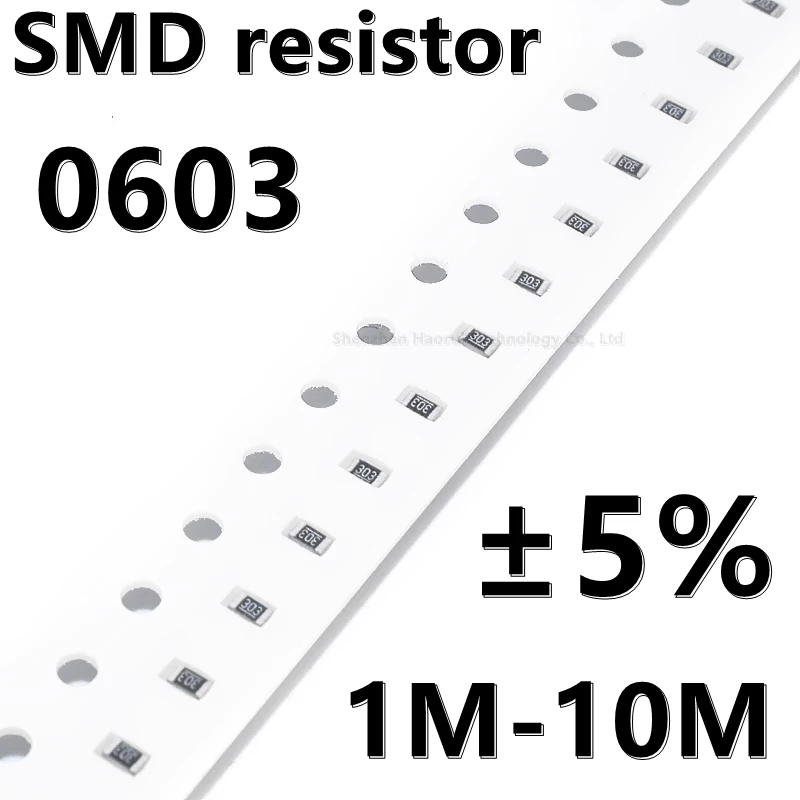 100個smd抵抗器0603,1 5% 1.1 1.2 1.5 1.6 2 1.8 2.2 2.4 2.7 m 3.3 m 3.6 m 3.9 m 4.3m 4.7m 5.1m 10m