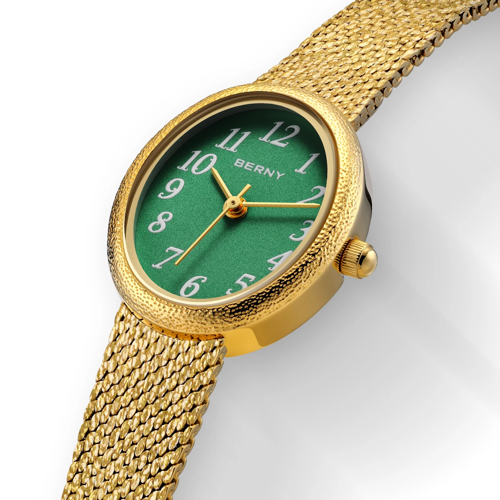 BERNY Gold Watches for Women Quartz Casual Versatile Dainty Women's WristWatch Oval Arabic Numeral Luxury Jewerly Gift Watches