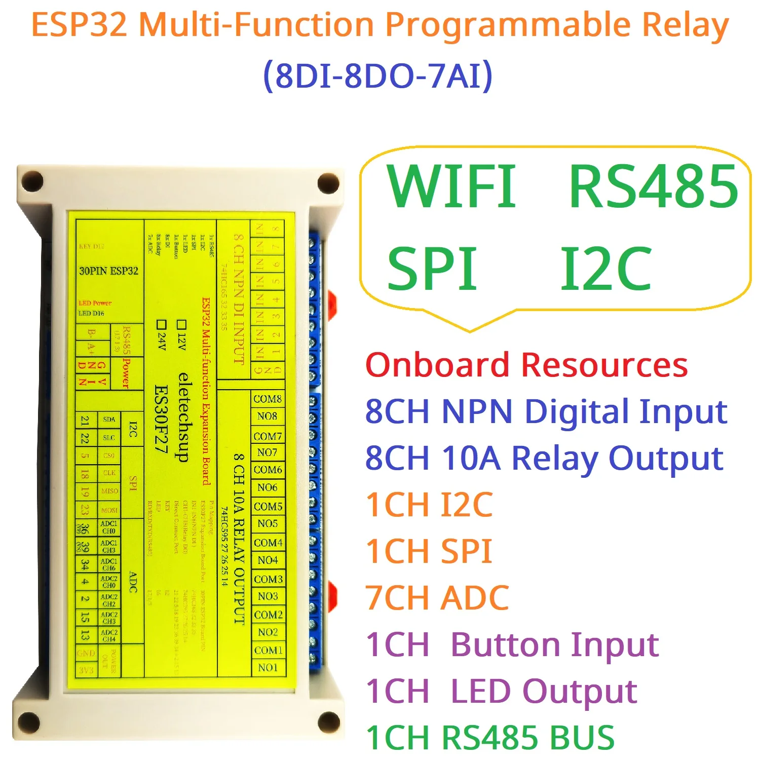 DC 12V 24V Wifi Relé 30Pin ESP32 Placa de Expansão Programável Modbus Rtu RS485 Módulo Analógico Digital IO para Arduino PLC