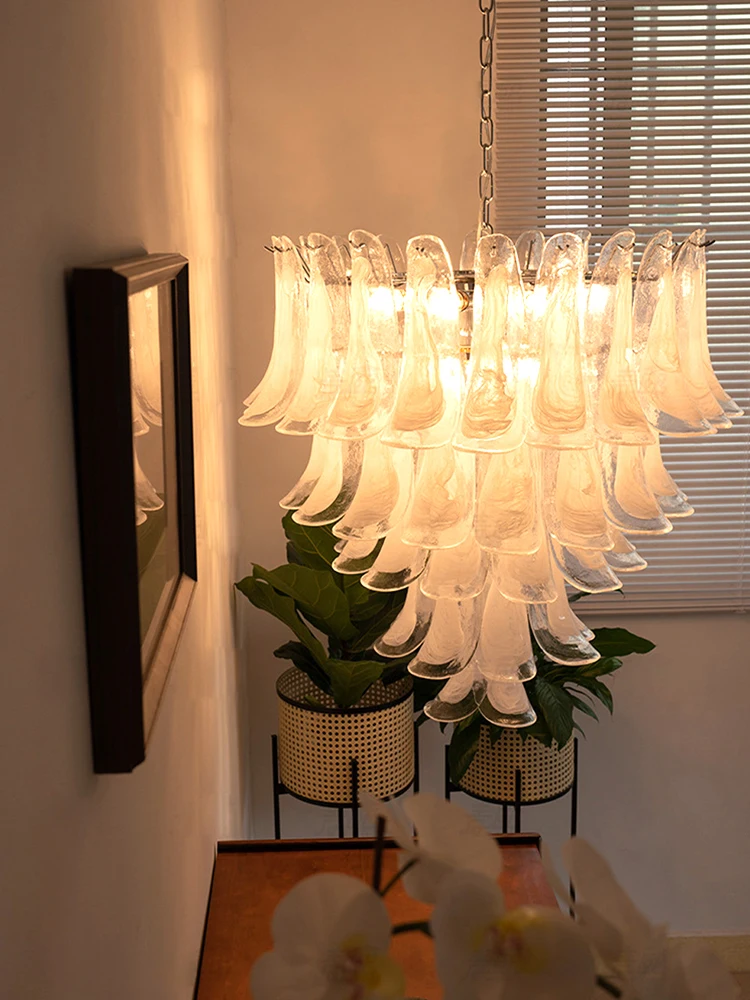 

Adjustable Ceramic White Glass Floral Pendant Lamp Modern Hardware Dimmable Chandelier Ceiling Light for Kitchen Island Bedroom