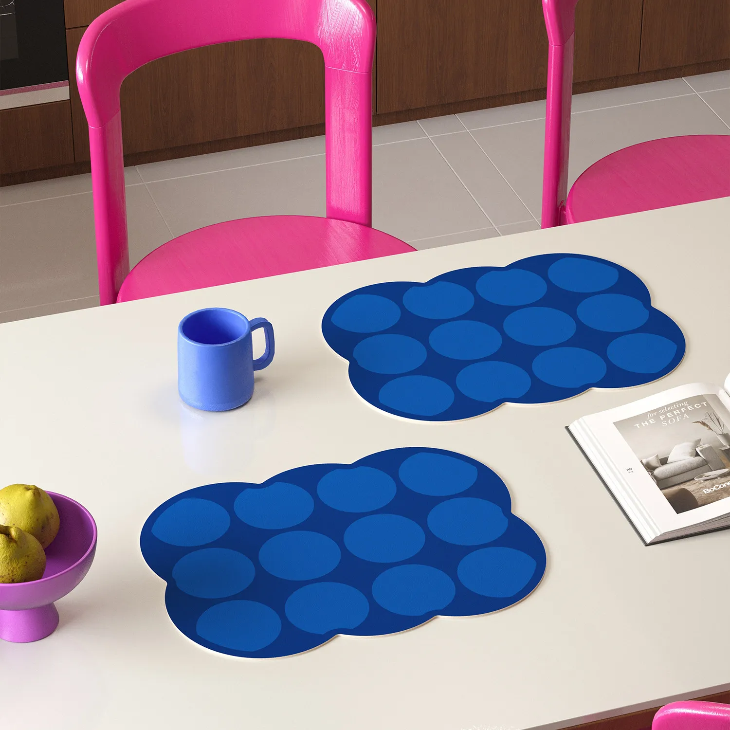 VIKAMA Klein Blue Irregular Cloud Placemat Dot Print Waterproof Non Slip Heat Resistant Dining Table Decor Pad