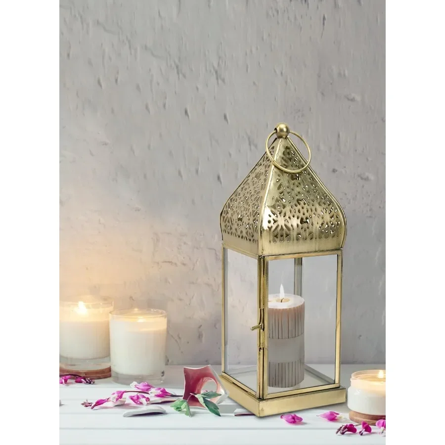 10 marokkanische goldene verzierte Kerzenlaternen mit Vintage-Design, elegantes Tischdekoration, dekoratives Kerzenhalter-Set für IndianIns