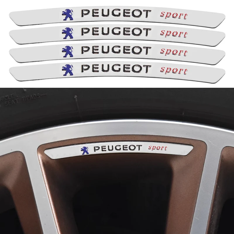 4Pcs Car Styling Car Emblem Wheels Rims Stickers Decal For Peugeot 208 20009-2019 308 2014~2022 2008 3008 107 106 406 Accessorie