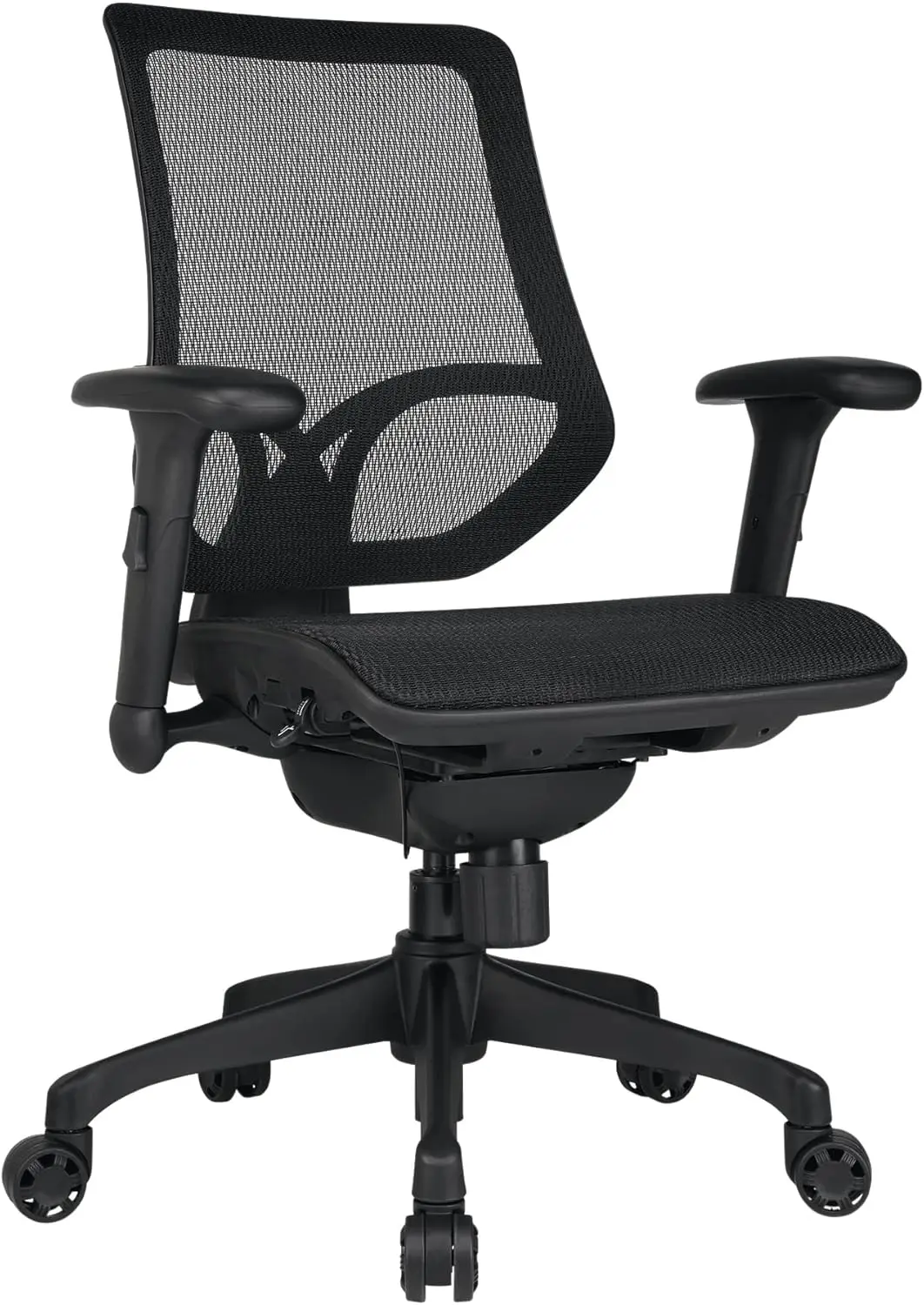 Chaise de bureau ergonomique à dossier moyen en maille, noir et noir, conforme à la norme BIFMA, série 1000