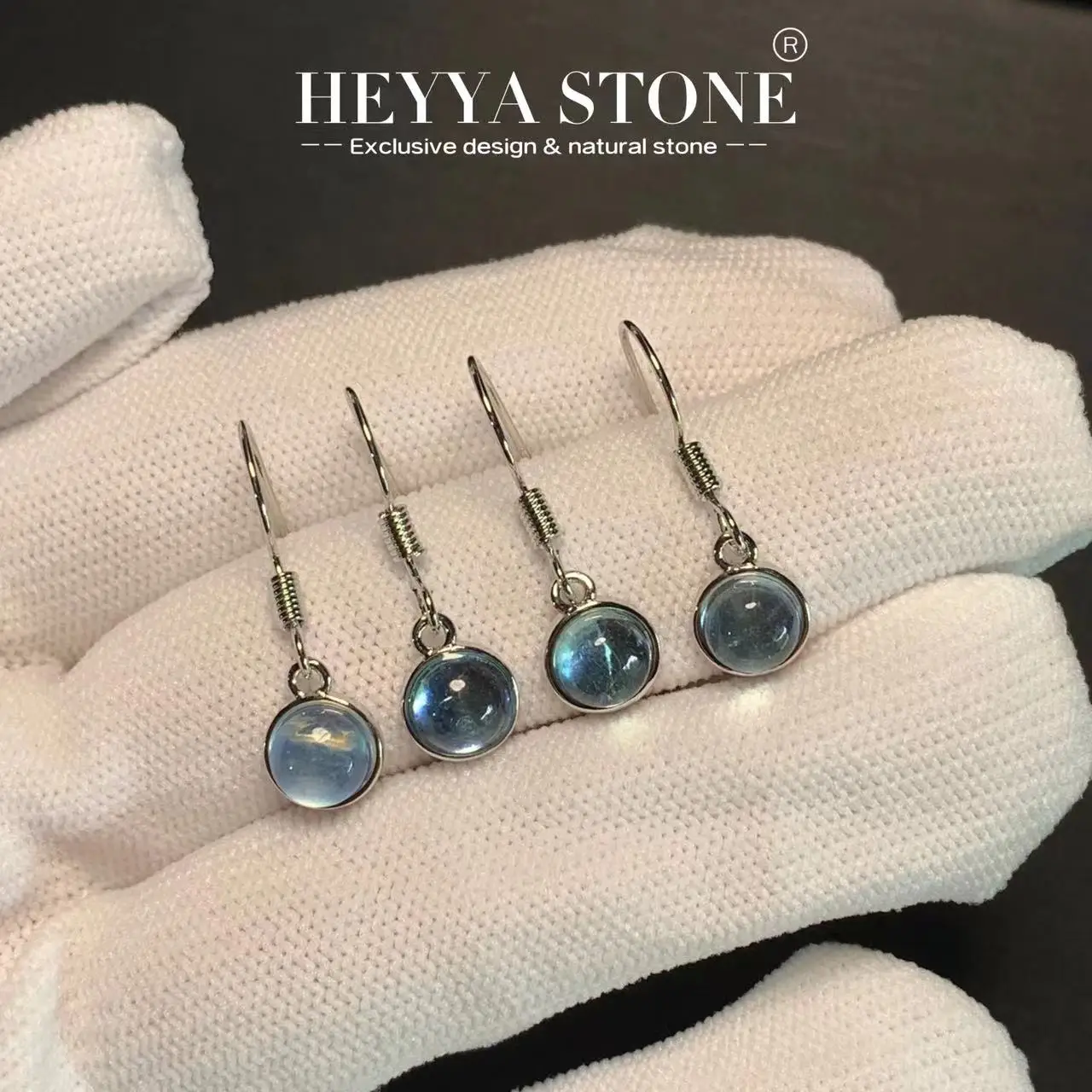 HEYYA STONE naturalny akwamaryn kolczyki koła dla kobiet 925 posrebrzane okrągłe proste Fine Jewelry kamień szlachetny styl klasyczny