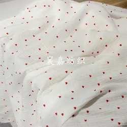 Small Red Heart Printed Cotton Crepe Seersucker Baby Gauze Fabric Home Textile Bedding Blanket Cloth Pajamas Fabric 100x135cm