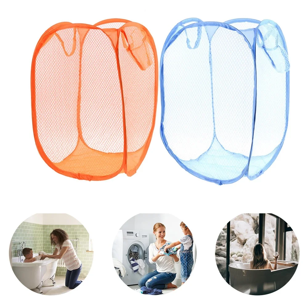 Foldable Laundry Basket Storage Hamper Set 2pcs Lightweight Durable Nylon Metal Easy Open Compact Design Home Organization