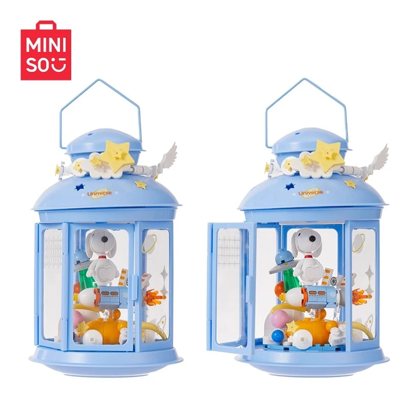 MINISO Snoopy klocki do budowy świecznik atmosfera seria lamp ozdoby animacja model peryferyjny zabawki do składania dla dzieci