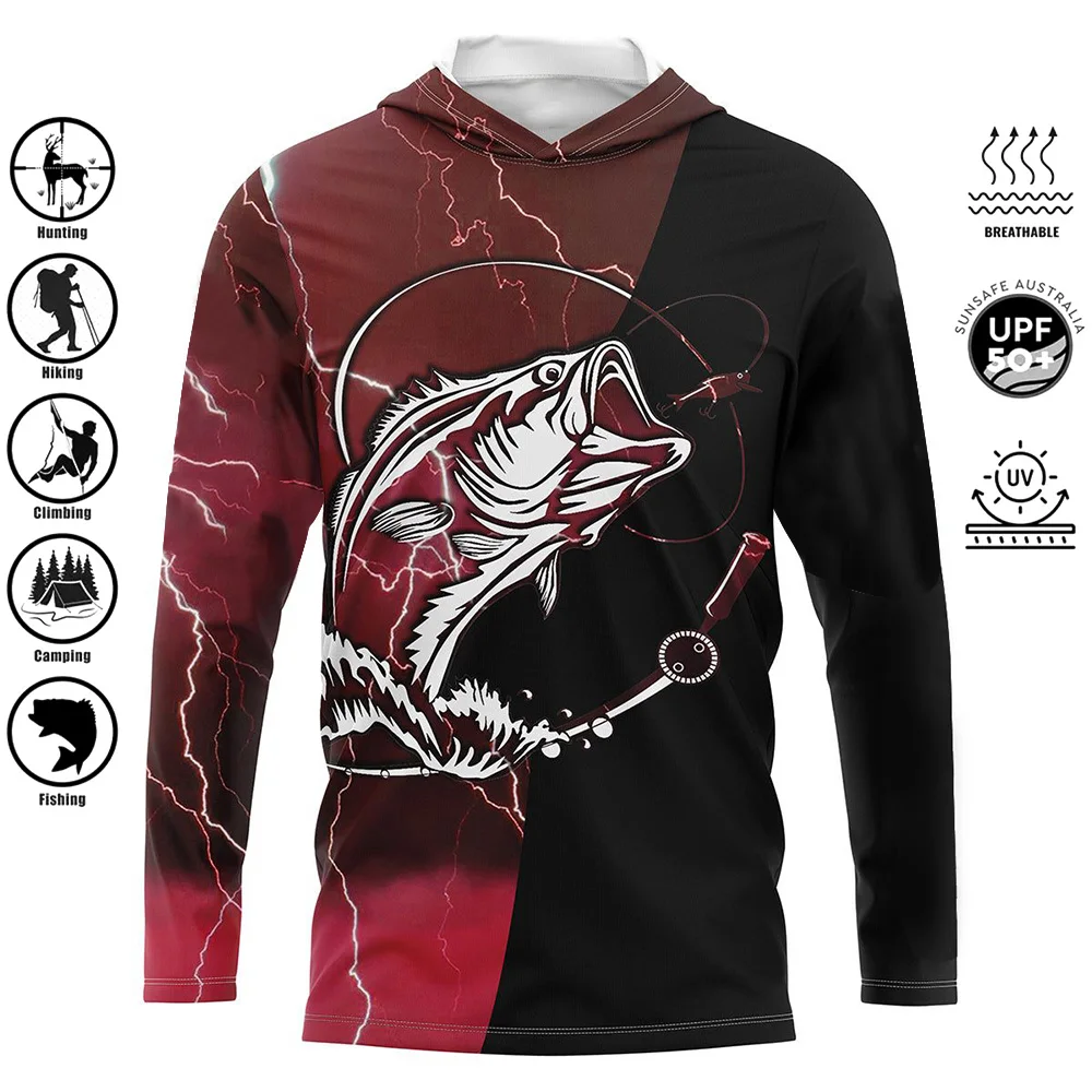 UPF 50+ Uv Protection Quick Dry Tops Outdoor Fashion Fishing Hoodie Printing Fishing Shirt Men's Long Sleeve Performance Shirt