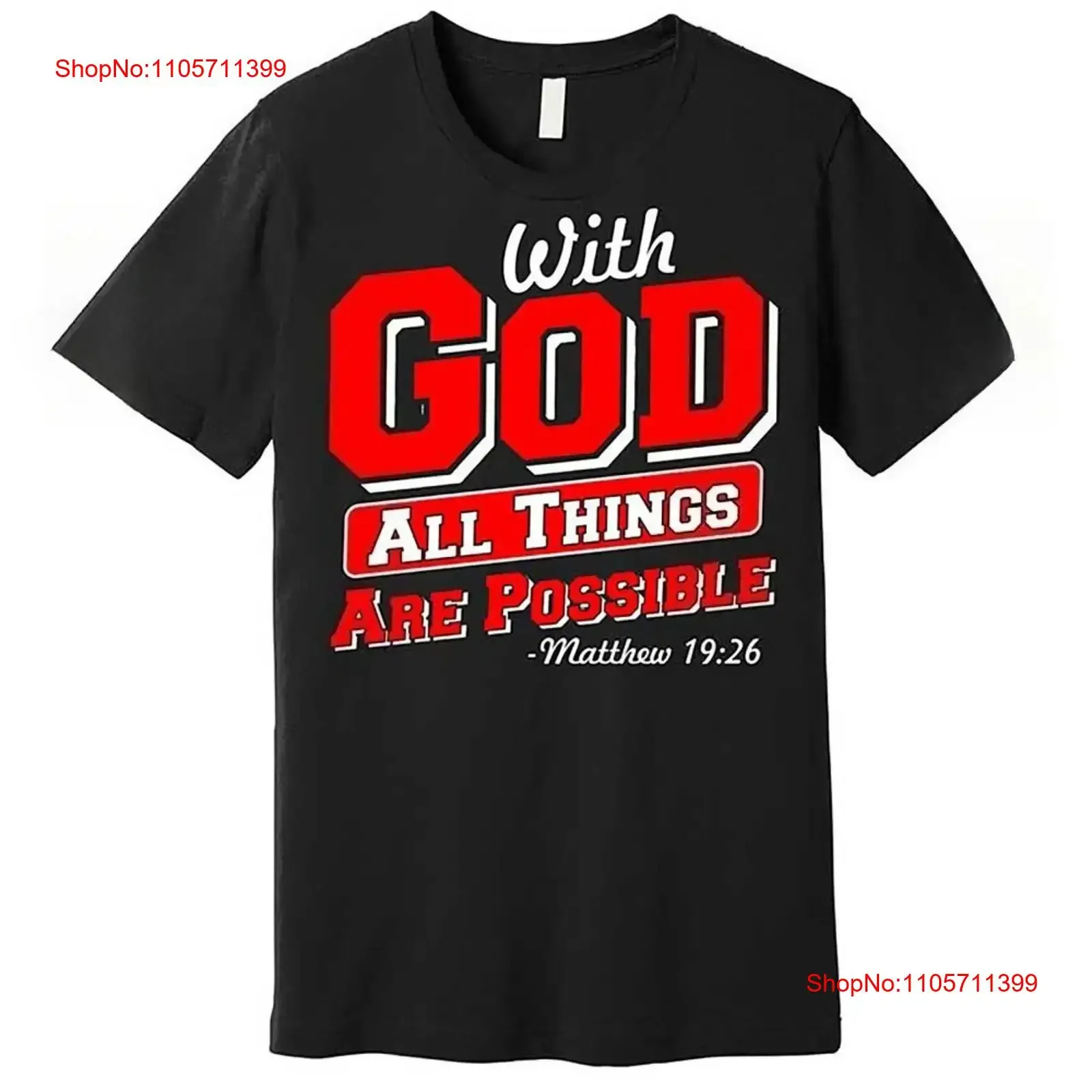 Men's with God All Things Are Possible Matthew 19 26 Black Cotton Christian T Shirt long or short sleeves vintage Washed