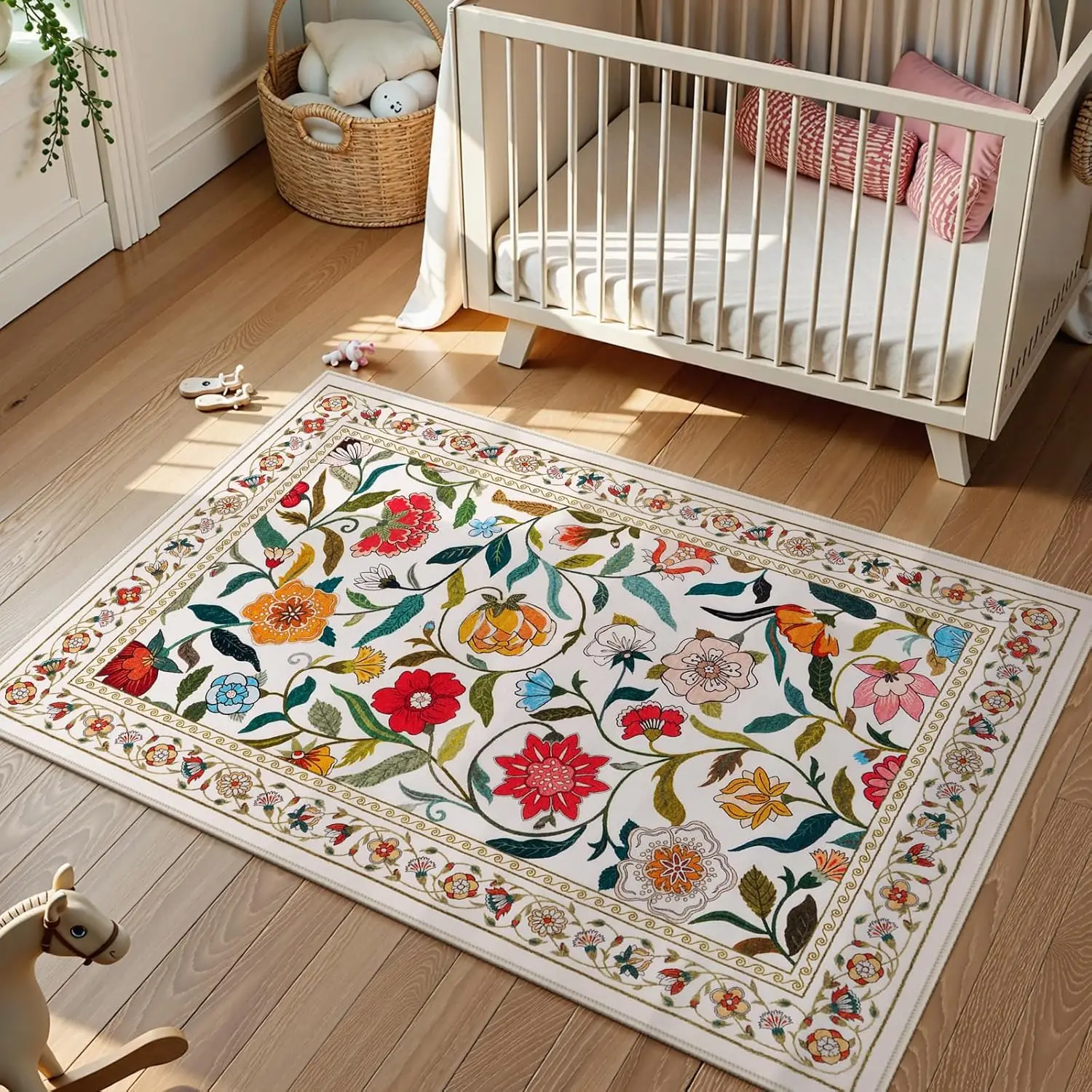 Colorful Floral Pattern Carpet Floral Border Anti Slip Floor Mat Suitable for Bedroom Sofa Entrance Carpet Home Decoration