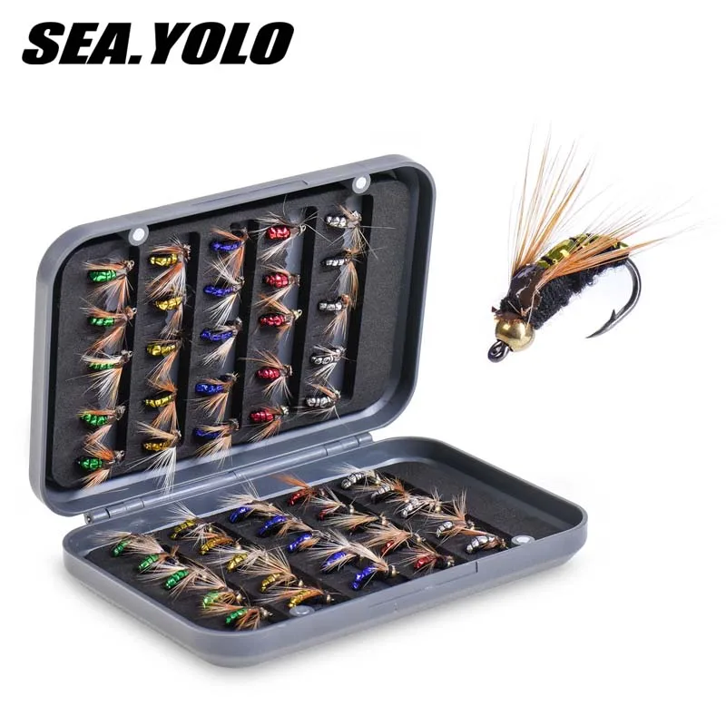 Sea.Yolo 50pcs/box Fly Hook Fishing Bionic Fishing Lure 5 Color Flies Bee Fly Fishing High Carbon Steel Fishing Hook