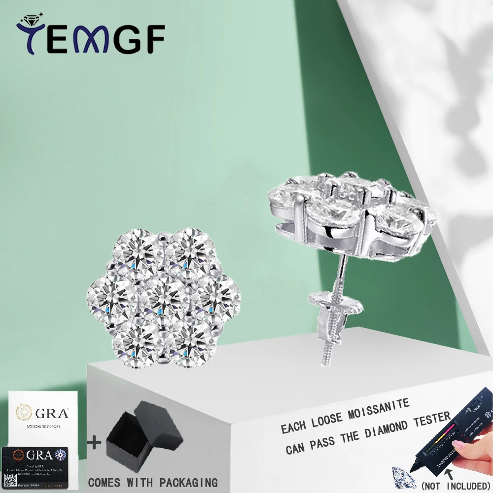 

TEMGF Full 5mm Moissanite Ear Studs Screw Earrings S925 Sterling Silver for Women Classic Sparkling Fine Jewelry GRA Certificate