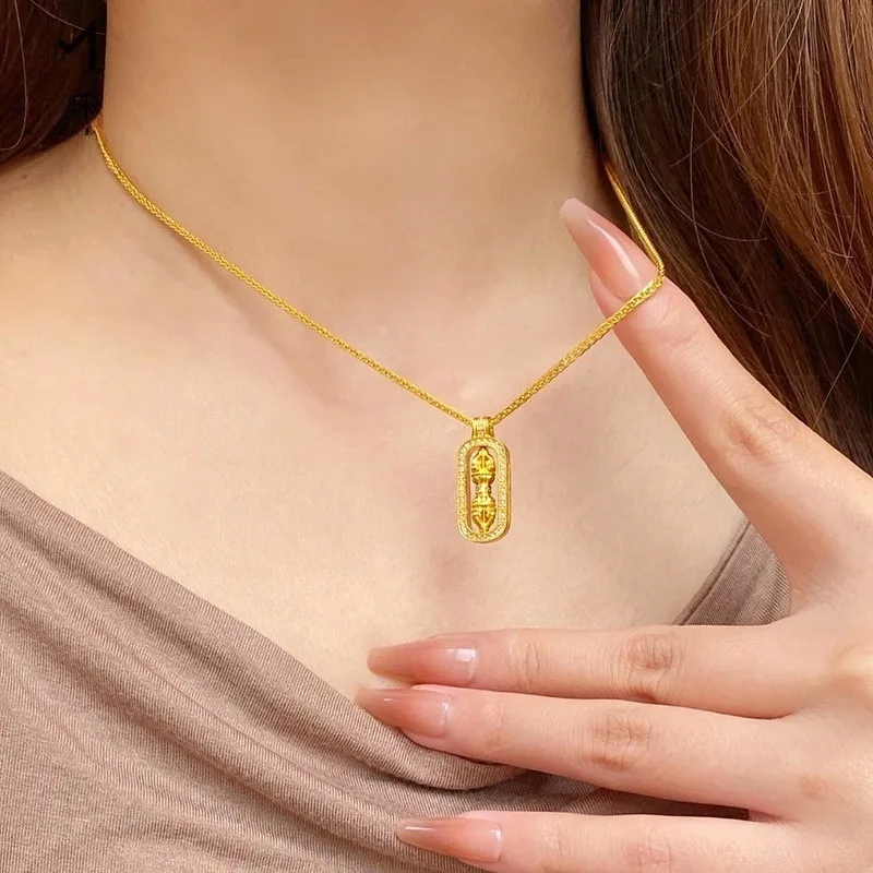 Women 24K Gold AU999 Pure Gold Diamond-Studded Vajra Pendant Necklace - Durable, secure diamonds, long-lasting wear