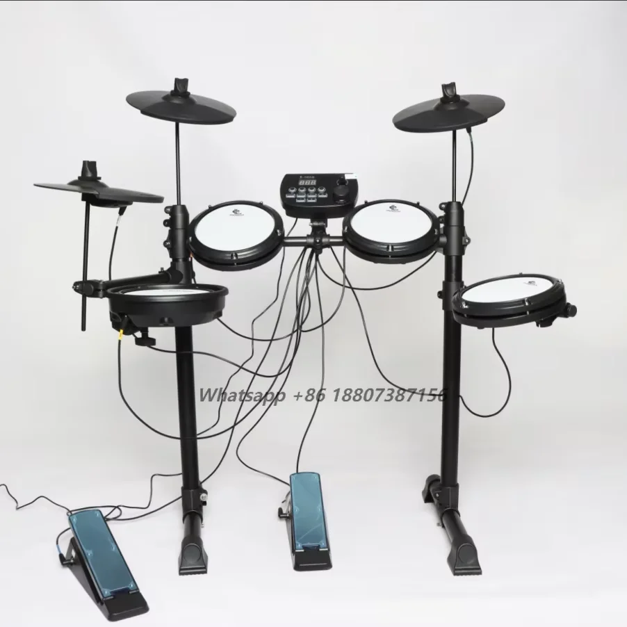 Beginner-Friendly Electronic Drum Set with Brass Chamber and Sheepskin Heads