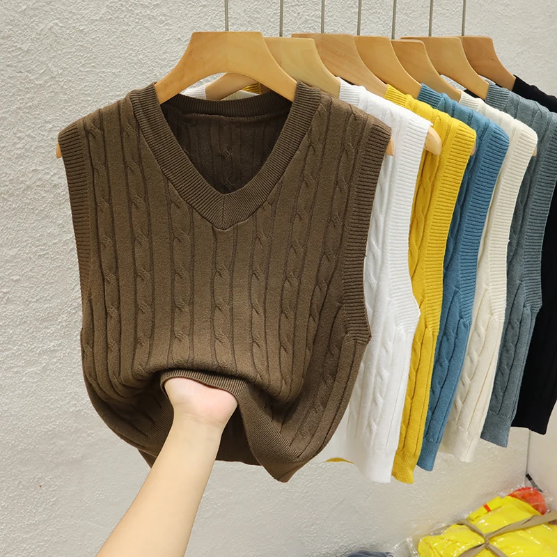Gebreide Vrouwen Trui Vest Nieuwe Mouwloze V-hals Wit Zwart Gebreide Trui Vest Vrouwen Tops Outerwears Sueters De Mujer 2025Q1006