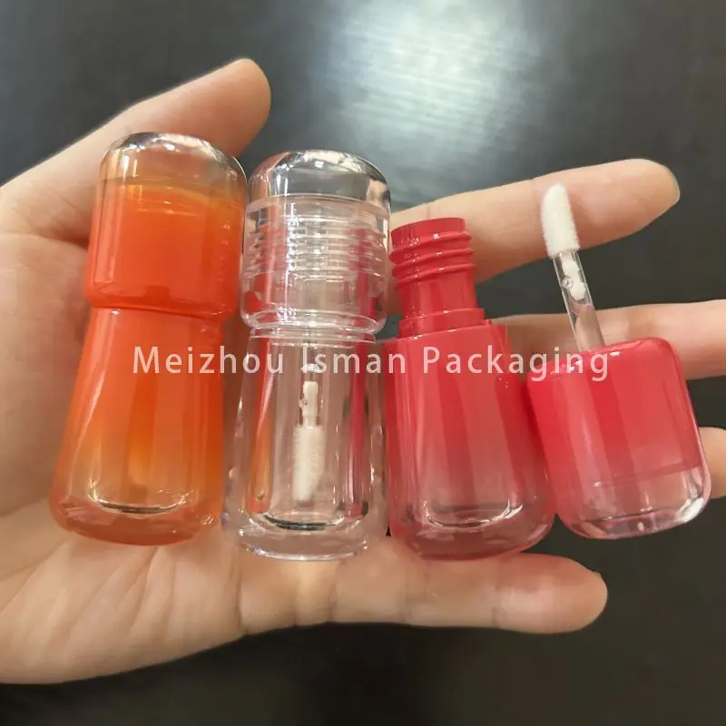 

50Pcs Unique Clear Lipgloss Container Cute Gradient Red Orange Cream Mushroom Shape Lip Gloss Tubes For Kids 4ml