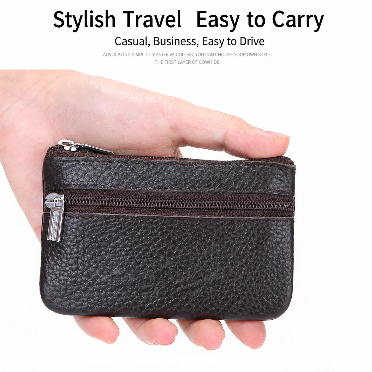 Mini Wallet Double Zipper Portable Coin Pouch Zipper Coin Purse Portable Genuine Leather Coin Purse For Direct Carrying Leisure